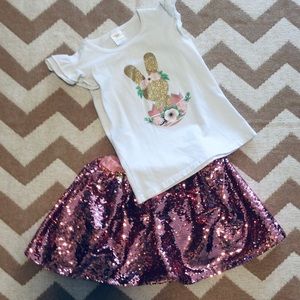 SOLD Girls 6 Easter bunny top and sparkly skirt